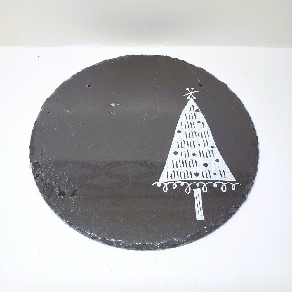 Slate Trivet Christmas Tree 10" Round Merry and Bright for Macy's